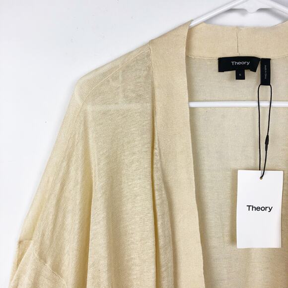 Theory Womens Sag Harbor Cardigan Small Cream Sweater Open Front Waterfall NWT - Picture 4 of 9